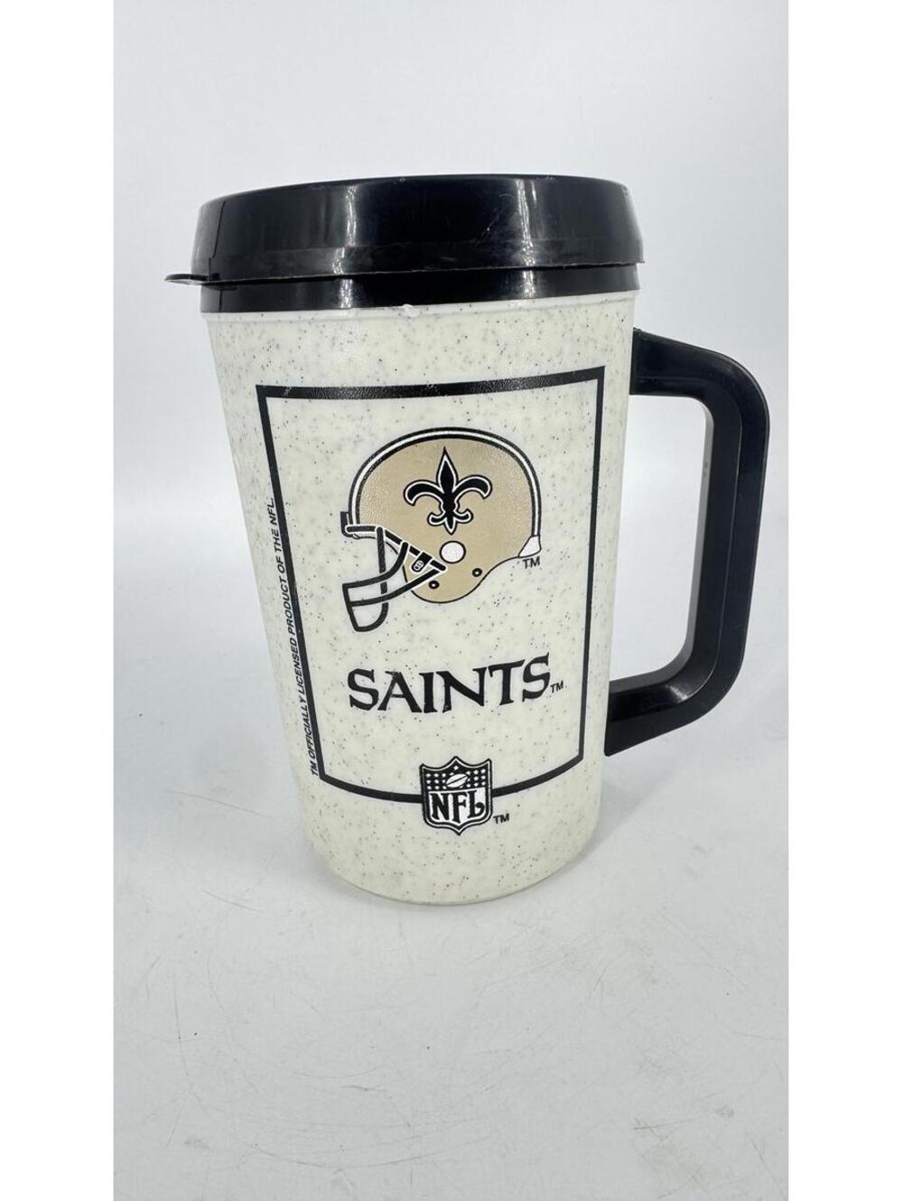 Vintage New Orleans Saints Travel Mug NFL Licensed Coffee Cup Black Lid Speckled